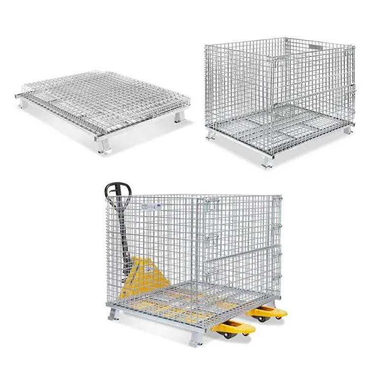 Foldable Warehouse Basket Lockable Stillage Pallet Secure Collapsible Wire Mesh Container Metal Storage Cages with Wheels