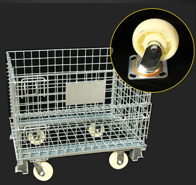 Foldable Warehouse Basket Lockable Stillage Pallet Secure Collapsible Wire Mesh Container Metal Storage Cages with Wheels