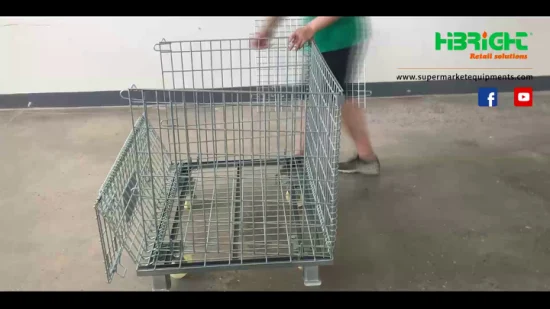 Supermarket Dismountable Rolling Metal Lockable Pallet Storage Cage with Wheels